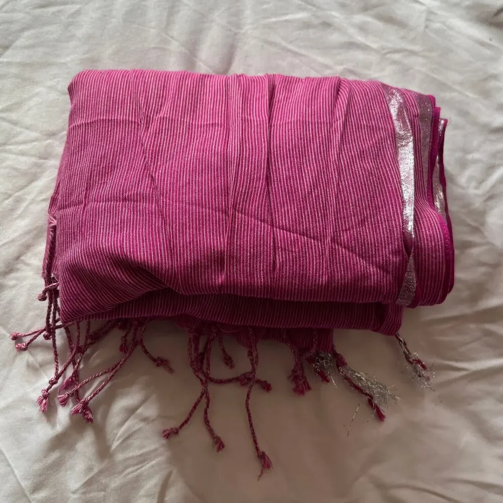 American Eagle Outfitters | Pink Pinstripe Scarf | 2010s | Metallic Ribbon Trim